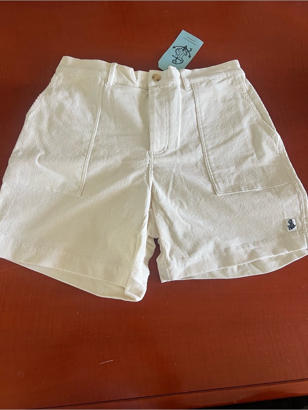 Men's Cream Corduroy Flat Front Shorts with Patch Pockets
